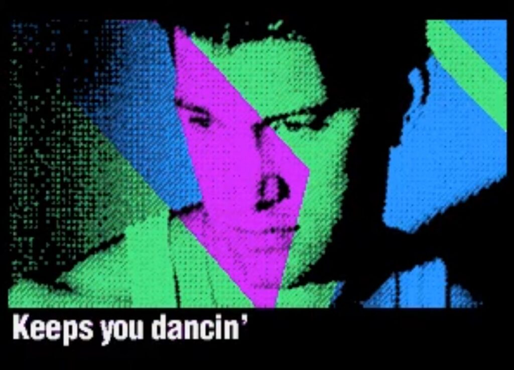 screenshot of CD+G video for Chris Isaak's song "Dancin'"