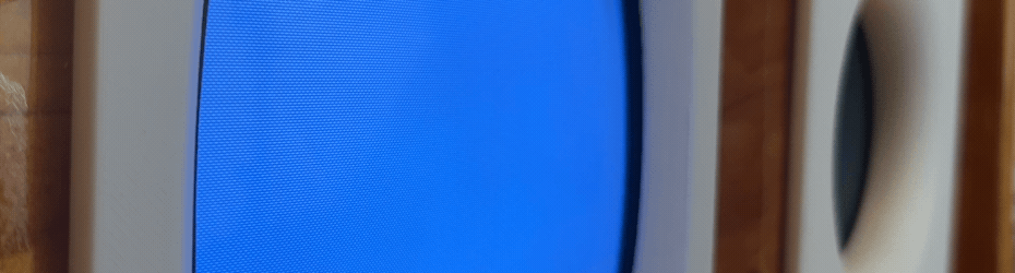 Animation of scan lines on a small black-and-white CRT